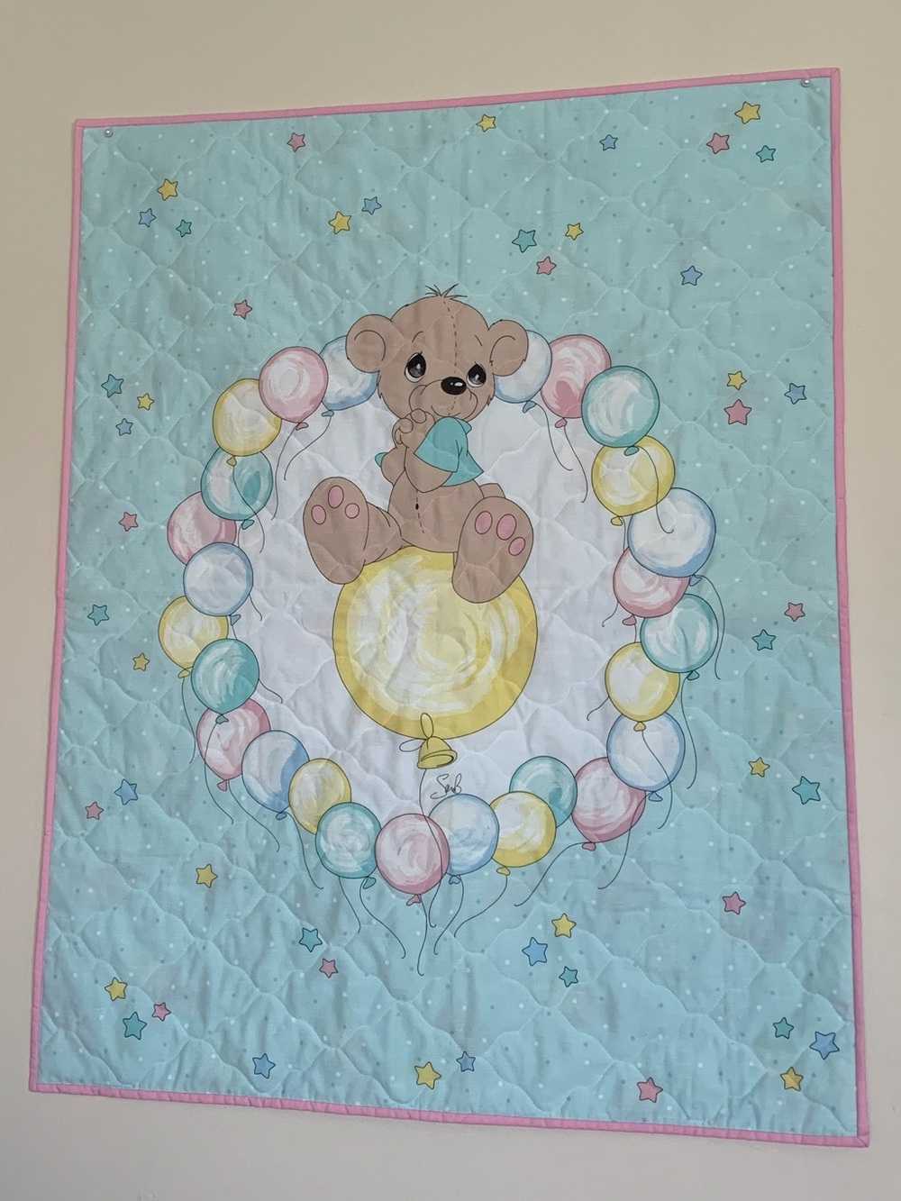 Precious Moments Handmade Teddy Bear Nursery Decor Tapestry Crib Blanket Quilt